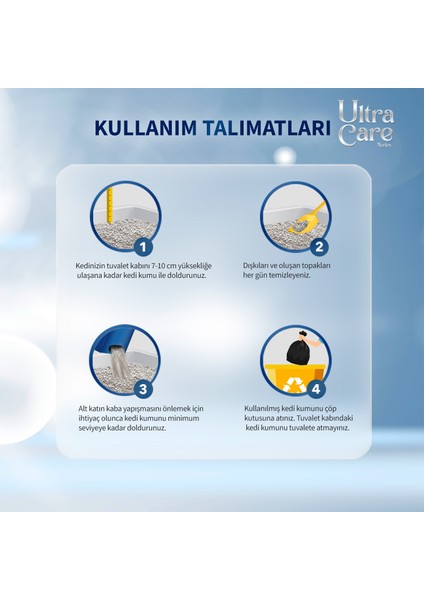 Ultra Care Silver Ion Gümüş Iyonlu Topaklanan Kedi Kumu 8 Lt