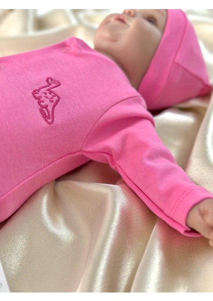 Prematüre Kız Bebek Minik Dinazor Nakışlı Tulum ve Şapka