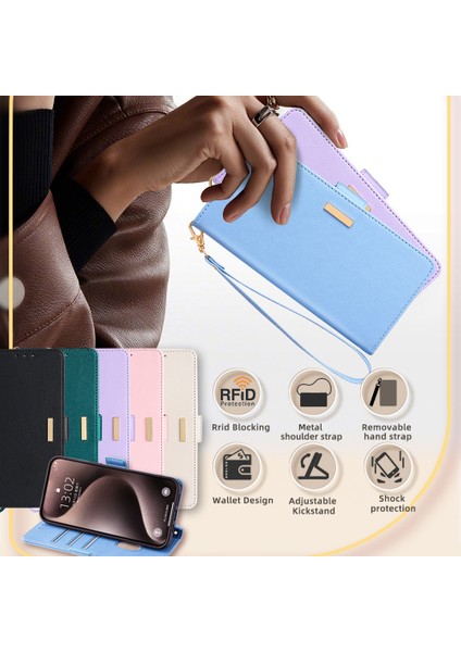 iPhone 15 Pro Için Deri Kılıf Rfıd Engelleme Koruyucu Cüzdan Telefon Kapağı-Mavi (Yurt Dışından) modelleri