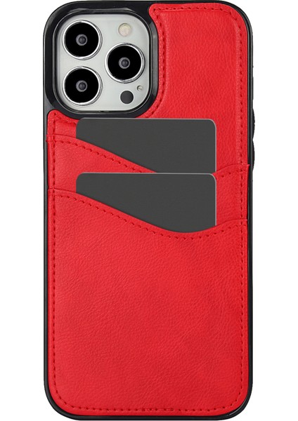 iPhone 12 Pro Max Için Kılıf Darbeye Dayanıklı Pu+Tpu Kart Tutuculu Telefon Kabuğu-Kırmızı (Yurt Dışından)