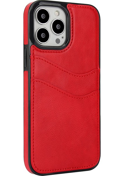 iPhone 12 Pro Max Için Kılıf Darbeye Dayanıklı Pu+Tpu Kart Tutuculu Telefon Kabuğu-Kırmızı (Yurt Dışından)
