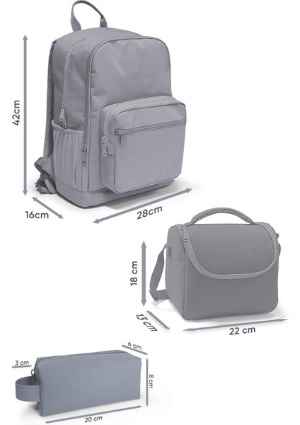Gri Kedi Desenli 3’lü Okul Çanta Seti SET0123638