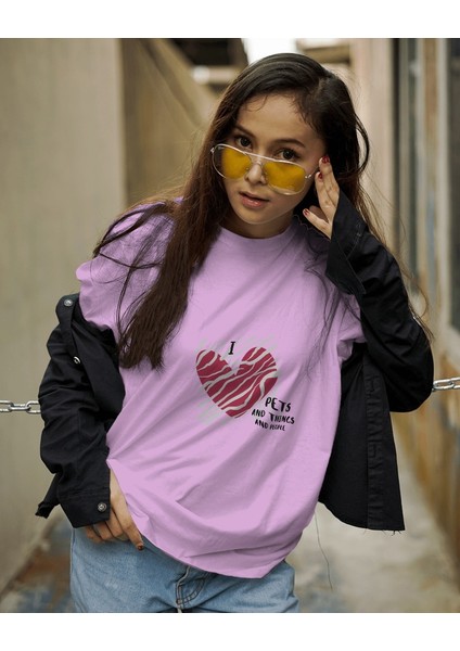 I Love Pets Tasarım Relaxed Fit Kadın Önü Baskılı Tişört