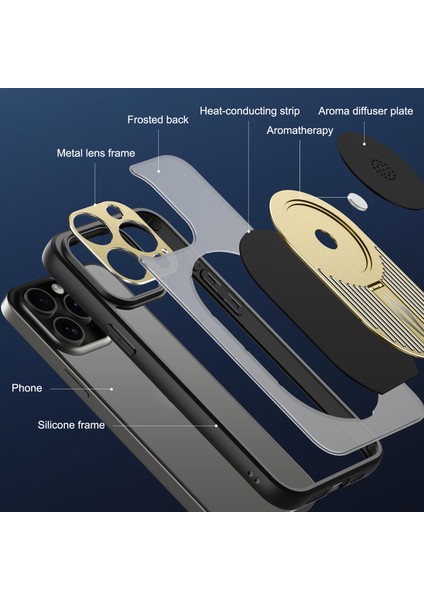 iPhone 14 Pro Max Için Manyetik Kılıf Grafen Isı Dağılımı Kickstand Kapağı Aromaterapi Tabletli - Altın (Yurt Dışından)