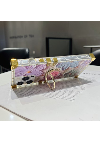 iPhone 15 Pro Kılıf Için Şık Çiçek Desenli Yüzük Kickstand Tpu+Pc Telefon Kapağı-Çok Renkli (Yurt Dışından) fiyatları