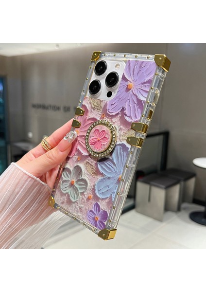 iPhone 15 Pro Kılıf Için Şık Çiçek Desenli Yüzük Kickstand Tpu+Pc Telefon Kapağı-Çok Renkli (Yurt Dışından) fırsatları