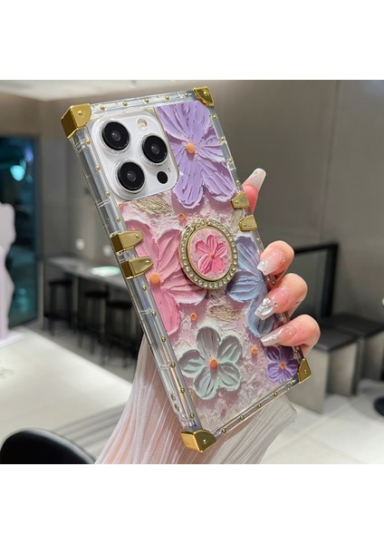 iPhone 15 Pro Kılıf Için Şık Çiçek Desenli Yüzük Kickstand Tpu+Pc Telefon Kapağı-Çok Renkli (Yurt Dışından) indirimleri