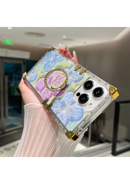 iPhone 15 Pro Kılıf Için Şık Çiçek Desenli Yüzük Kickstand Tpu+Pc Telefon Kapağı-Pembe+Mavi (Yurt Dışından) fırsatları