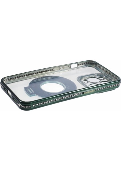 iPhone 12 Pro Max Için Tpu Kılıf Rhinestones Lens Çerçeve Halkası Kickstand Telefon Kapağı-Gece Yarısı Yeşili (Yurt Dışından) indirimleri