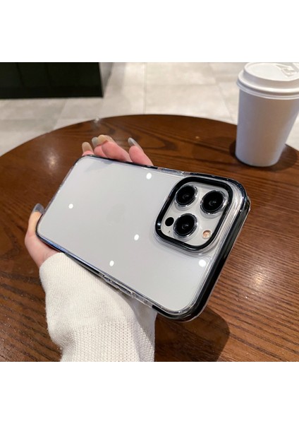 iPhone 12 Pro Max Için 6,7 Inç Cep Telefonu Kılıfı Şeffaf Metal Kamera Çerçevesi Pc+Tpu Kapak-Siyah (Yurt Dışından)