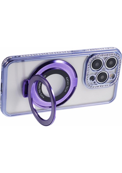 iPhone 12 Pro Max Için Tpu Kılıf Rhinestones Lens Çerçeve Halkası Kickstand Telefon Kapağı-Koyu Mor (Yurt Dışından) modelleri