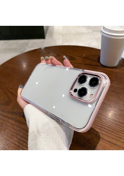 iPhone 12 Pro Max Için 6,7 Inç Cep Telefonu Kılıfı Şeffaf Metal Kamera Çerçevesi Pc+Tpu Kapak-Pembe (Yurt Dışından)