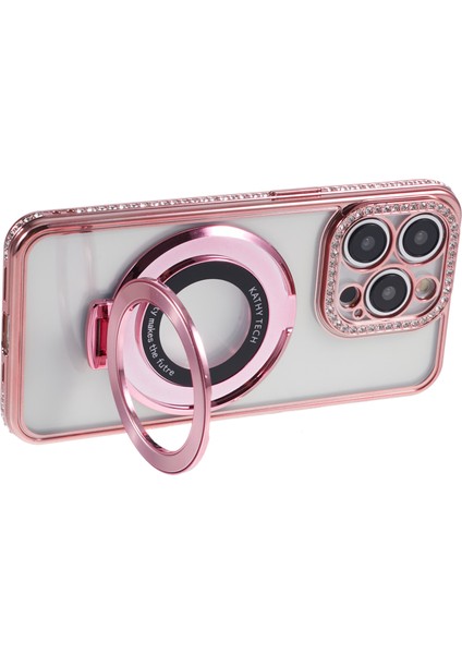 iPhone 12 Pro Max Için Tpu Kılıf Rhinestones Lens Çerçevesi Halkası Kickstand Telefon Kapağı-Gül Altın (Yurt Dışından) modelleri