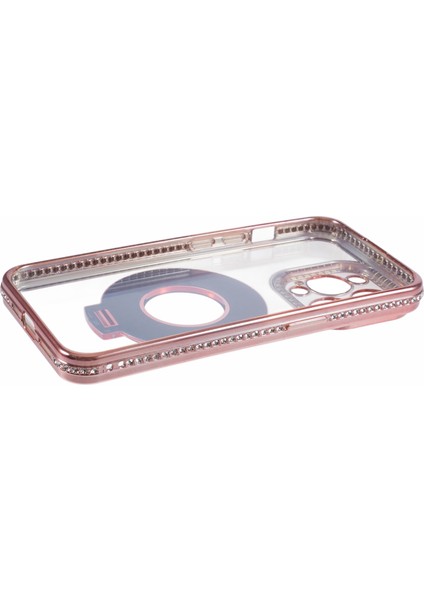 iPhone 12 Pro Max Için Tpu Kılıf Rhinestones Lens Çerçevesi Halkası Kickstand Telefon Kapağı-Gül Altın (Yurt Dışından) indirimleri