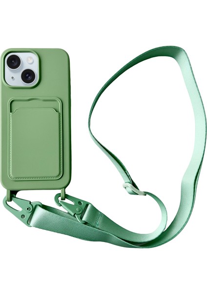 iPhone 13 Için Crossbody Kılıf Kart Tutuculu Sıvı Silikon Koruyucu Telefon Kılıfı-Açık Yeşil (Yurt Dışından)