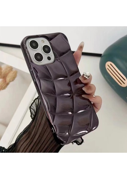 iPhone 13 Pro Kılıf Galvanik 3D Eşkenar Dörtgen Izgara Yumuşak Tpu Telefon Kapağı-Siyah Için (Yurt Dışından)