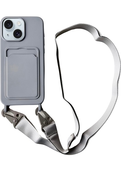 iPhone 13 Için Crossbody Kılıf Kart Tutuculu Sıvı Silikon Koruyucu Telefon Kılıfı-Gri (Yurt Dışından)