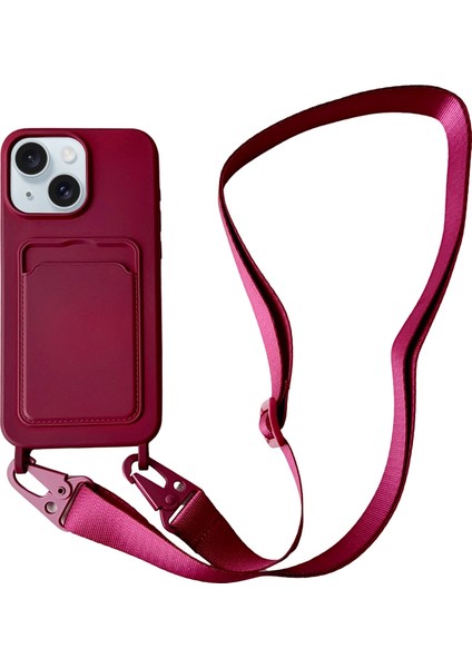 iPhone 13 Için Crossbody Kılıf Kart Tutuculu Sıvı Silikon Koruyucu Telefon Kılıfı-Şarap Kırmızısı (Yurt Dışından)