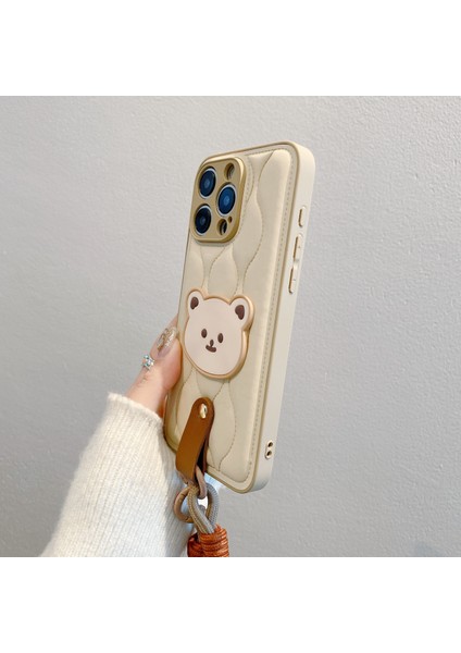 iPhone 15 Pro Için Kılıf Sevimli Ayı Ceket Tasarımı Deri+Tpu Bilek Kayışlı Telefon Kılıfı-Kahverengi (Yurt Dışından) modelleri