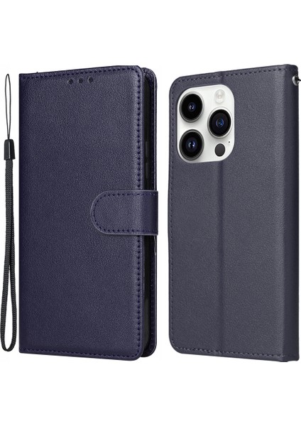 iPhone 14 Pro Için Kılıf Anti-Düşme Pu Deri Manyetik Toka-Mavi ile Çevirmeli Telefon Kapağı Standı (Yurt Dışından)