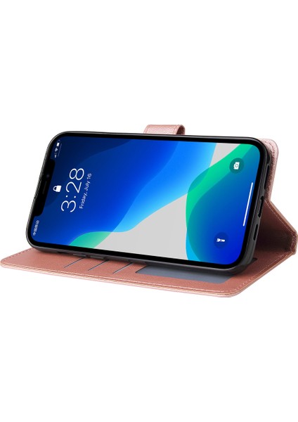 iPhone 13 Pro Için Kılıf Kart Yuvaları Cüzdan Pu Deri Folyo Flip Telefon Kapağı-Gül Altın (Yurt Dışından)