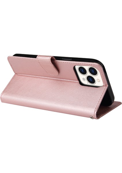 iPhone 13 Pro Için Kılıf Kart Yuvaları Cüzdan Pu Deri Folyo Flip Telefon Kapağı-Gül Altın (Yurt Dışından)