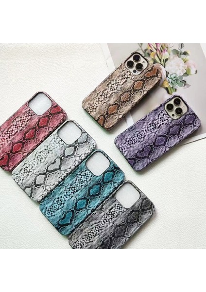 iPhone 14 Pro Için Kılıf Pc+Pu Deri Koruyucu Kapak Yılan Dokusu (Tam Kaplama Değil)-Mor (Yurt Dışından)