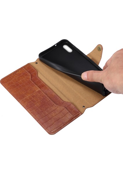 iPhone Xs Max Için Deri Kılıf Timsah Dokulu Telefon Kılıfı Cüzdan Standlı-Kahverengi (Yurt Dışından)
