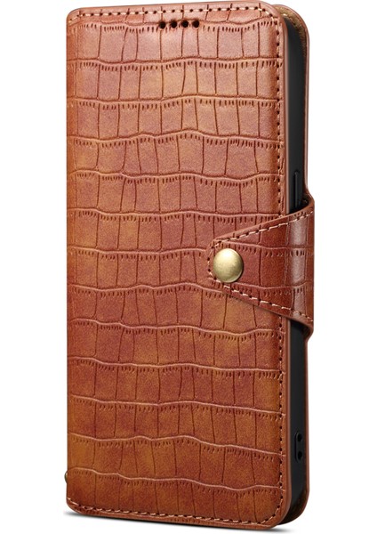 iPhone Xs Max Için Deri Kılıf Timsah Dokulu Telefon Kılıfı Cüzdan Standlı-Kahverengi (Yurt Dışından)