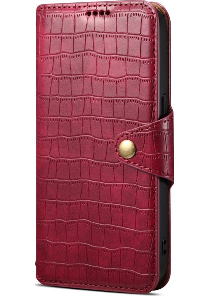 iPhone Xs Max Için Deri Kılıf Timsah Dokulu Telefon Kılıfı Cüzdan Standlı-Kırmızı (Yurt Dışından)