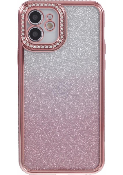 iPhone 12 Için Kılıf Çizilmeye Dayanıklı Tpu Yapay Elmas Dekor Gradyan Telefon Kabuğu-Gül Altın (Yurt Dışından)