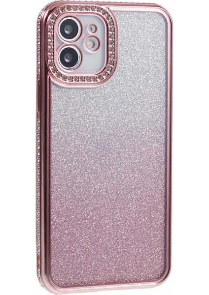 iPhone 12 Için Kılıf Çizilmeye Dayanıklı Tpu Yapay Elmas Dekor Gradyan Telefon Kabuğu-Gül Altın (Yurt Dışından)