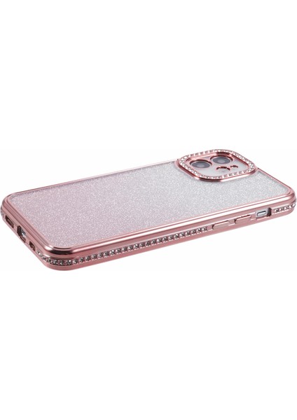 iPhone 12 Için Kılıf Çizilmeye Dayanıklı Tpu Yapay Elmas Dekor Gradyan Telefon Kabuğu-Gül Altın (Yurt Dışından)