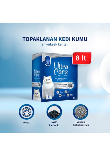 Ultra Care Aktif Karbonlu Topaklanan Kedi Kumu 8 Lt