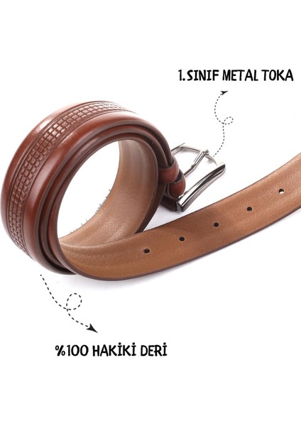 SMT-3992 Erkek Hakiki Deri Kumaş Kemeri