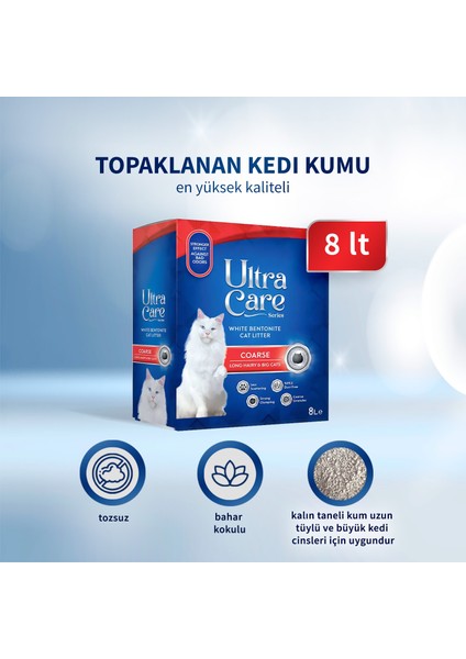 Ultra Care Coarse Kalın Taneli Topaklanan Kedi Kumu 8 Lt