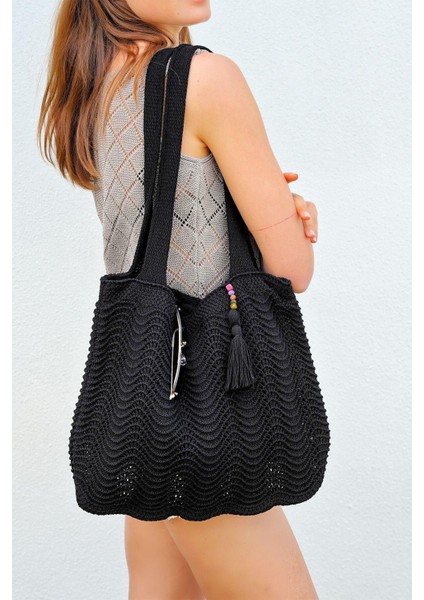 Tekno Trust 1'li Kadın Triko Örgü Aksesuarlı Içi Astarlı Askılı Gündelik El&omuz ve Plaj Çantası Siyah CHAX803 fırsatları