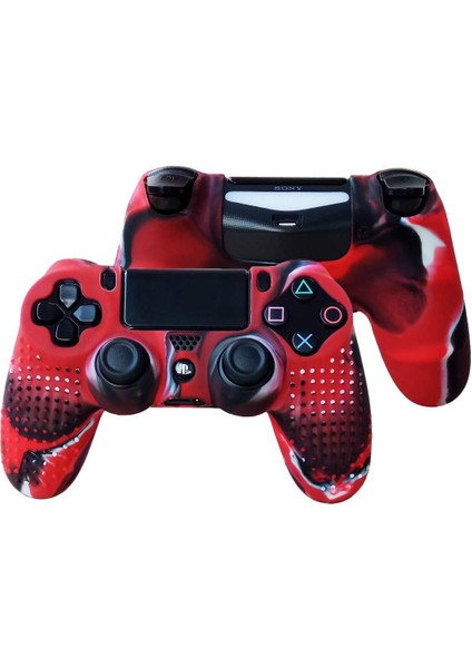 Ps4 Controller Joystick Oyun Kolu Gamepad Uyumlu - Silikon Koruyucu cover Kırmızı Kamuflaj