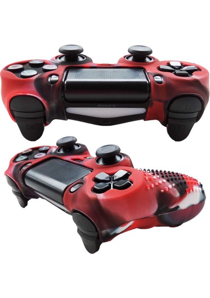 Ps4 Controller Joystick Oyun Kolu Gamepad Uyumlu - Silikon Koruyucu cover Kırmızı Kamuflaj