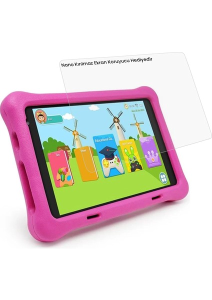 8" IPS Ekran 4gb 64GB Android 13.0 A133P 1.8ghz Antişok Çocuk Tableti, Kids Tablet Pembe RS407+