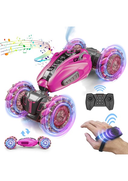 Rc Dublör Araba, 2.4ghz 4WD Uzaktan Kumandalı Hareket Algılama Oyuncak Arabalar, Çift Taraflı Sürüş, 360 ° Dönme, Arazi Aracı, Işıklar ve Müzikli El Kontrollü Rc Araba, Erkekler ve (Yurt Dışından)