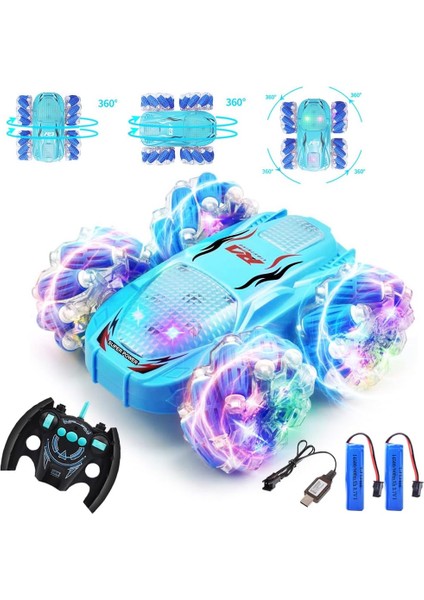 Çocuklar Için Uzaktan Kumandalı Araba, Rc Dublör Araba Oyuncakları, 4WD 2.4ghz Çift Taraflı 360° Dönen Işık Müzikli Arazi Aracı, Erkek Kız Doğum Günü Için Şarj Edilebilir Oyuncak (Yurt Dışından)