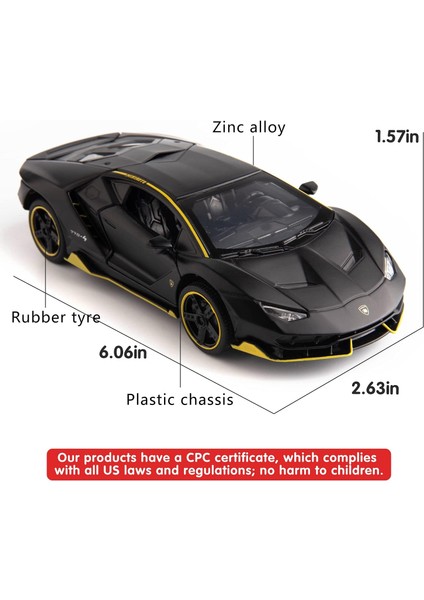 Boutiques 1:32 Lamborghini LP770 Model Araba Için Uyumlu, Çinko Alaşım Geri Çekin Oyuncak Araba Çocuklar Için Ses ve Işık ile Erkek Kız Siyah (Yurt Dışından)