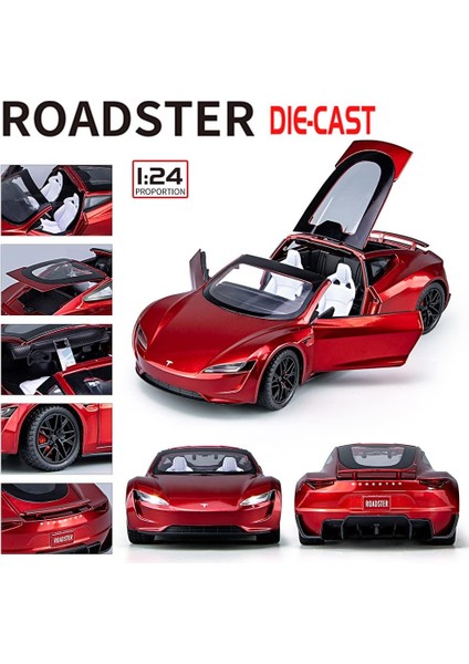 1:24 Ölçekli Tesla Roadster Alaşım Araba Modeli Çocuklar Için Döküm Oyuncak Araçlar, Tesla Araba Modeli, Işıklar ve Müzik ile Geri Çekin Alaşım Araba, Erkekler ve Kızlar Için Hediy (Yurt Dışından)