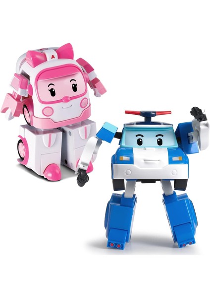 2 Paket Poli + Amber Dönüşen Robot Oyuncaklar, 4" Dönüştürülebilir Aksiyon Figürü Oyuncak, Acil Durum Araç Playset, Tatil Doğum Günü Kurtarma Araba Oyuncakları Erkekler Kızlar Içi (Yurt Dışından)