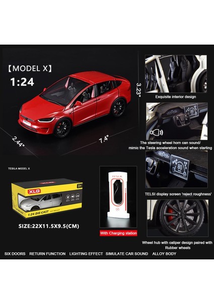 1:24 Ölçekli Tesla Model x Alaşım Araba Modeli Çocuklar Için Döküm Oyuncak Araçlar, Tesla Araba Modeli x Martı Kanat Kapısı, Işıklar ve Müzik ile Alaşım Arabayı Geri Çekin, Erkekle (Yurt Dışından)