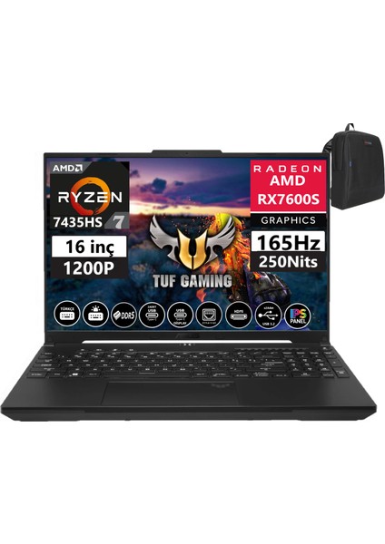 Tuf Gaming A16 FA617NSR-N3056 Ryzen 7 7435HS 96GB Ddr5 Ram  2tb SSD WINDOWS11HOME 16inç Fhd+ 165Hz 8GB/RX7600S Taşınabilir BILGISAYARFA617NSR-N305631+WEBLEGELSINÇANTA