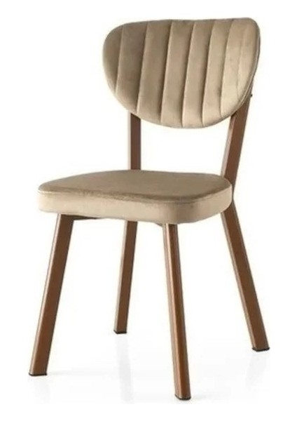 Esinti Salon Balkon ve Mutfak Sandalyesi Metal Kahve Gövde Babyface Kumaş Kahve 4 Adet