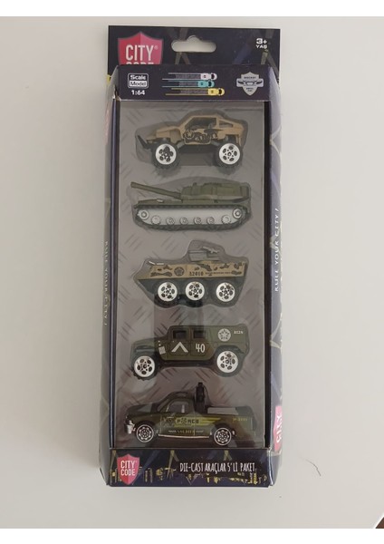 Citycode Die-Cast 5'Li Paket Araçlar Yeşil Renk - Askeri Araçlar Serisi