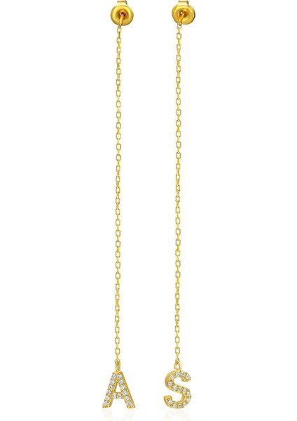 Zirkon Taşlı Sarkan Harf Küpeleri